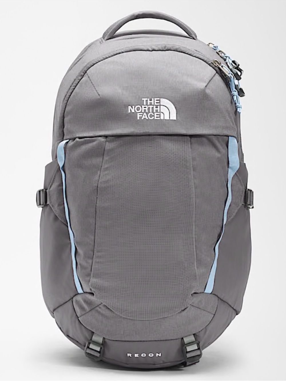 The North Face Gray Backpack with Light Blue Accents